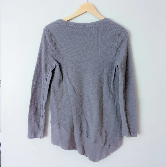 Dylan Grey Waffle Knit Asymmetrical Long Sleeve Shirt - Picture 2 of 4